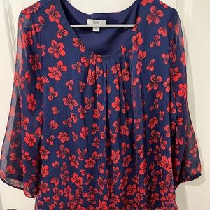 Navy and red floral blouse